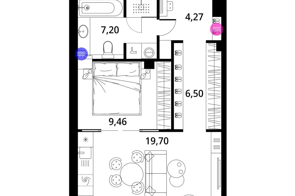 Продаётся 1-комнатная квартира, 48.6 м²