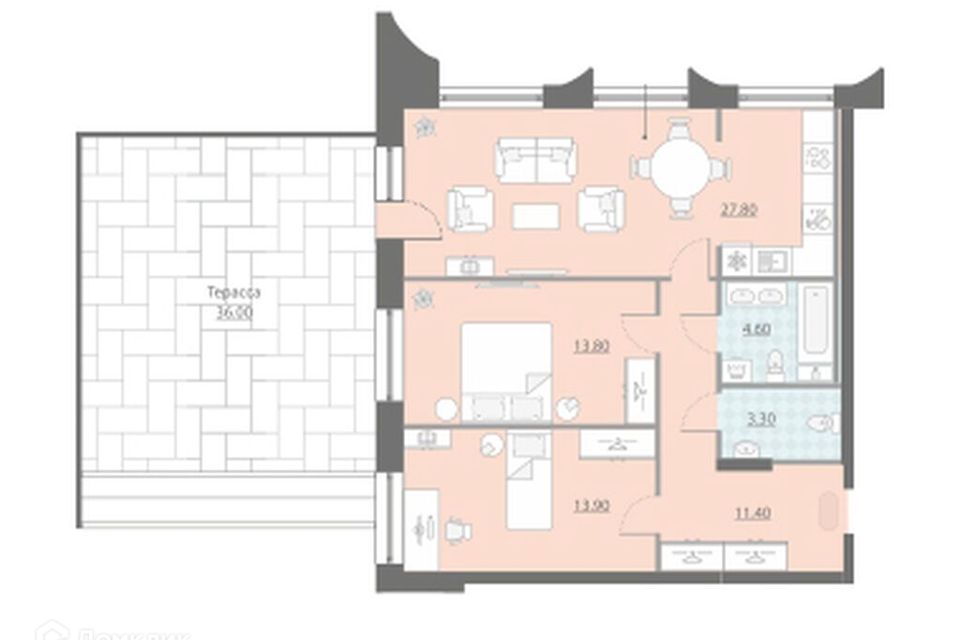 Продаётся 2-комнатная квартира, 110.8 м²