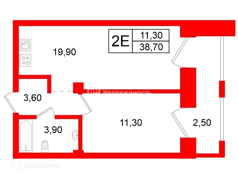 Продаётся 1-комнатная квартира, 38.7 м²