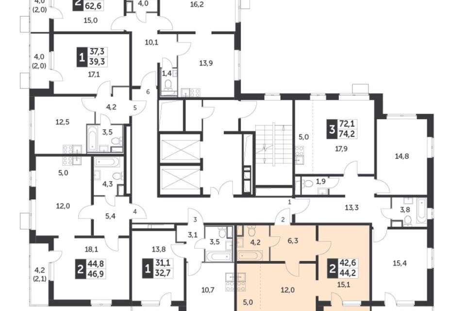 Продаётся 1-комнатная квартира, 44.2 м²