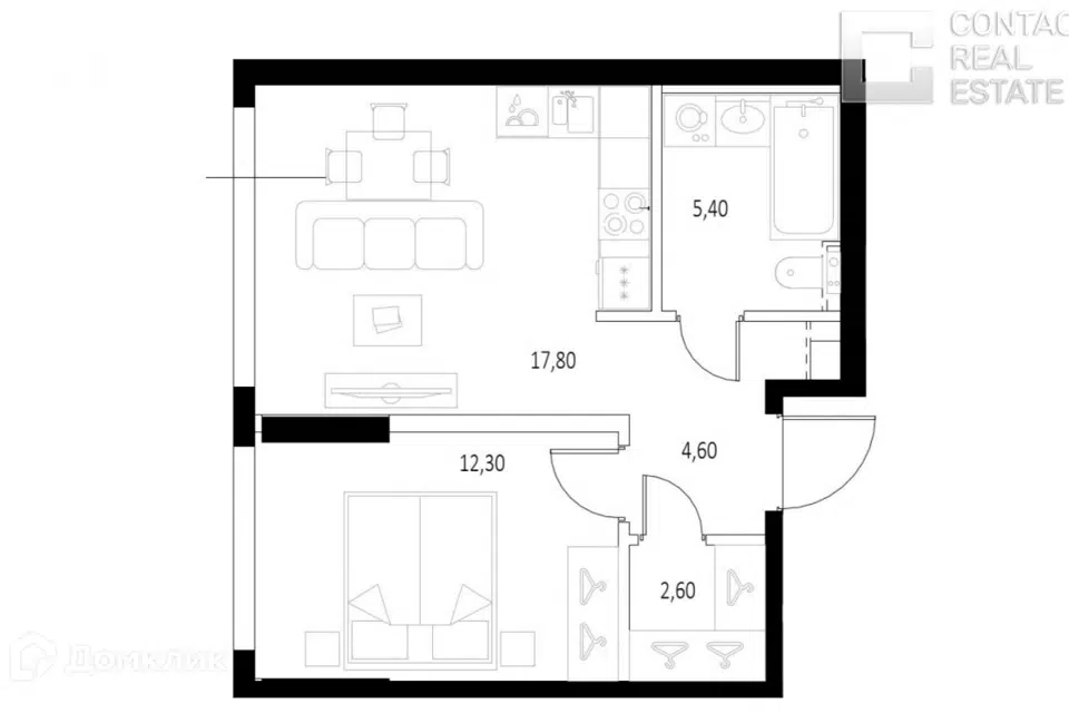 Продаётся 2-комнатная квартира, 43 м²