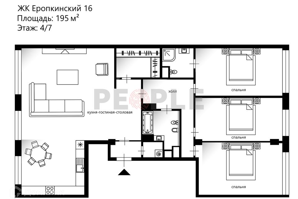 Продаётся 4-комнатная квартира, 195 м²