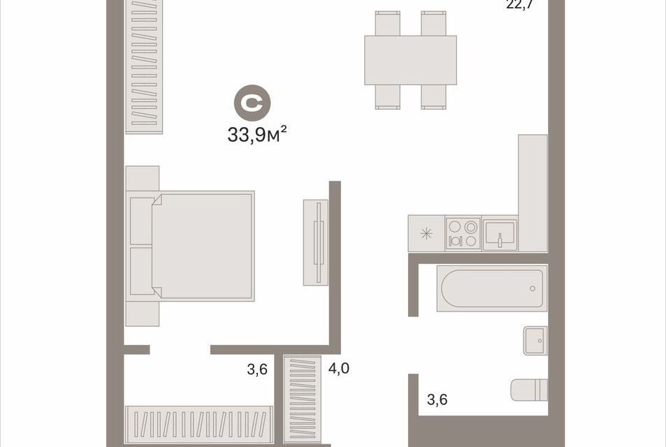 Продаётся 1-комнатная квартира, 33.9 м²