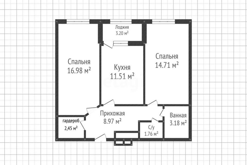 Продаётся 2-комнатная квартира, 59.9 м²