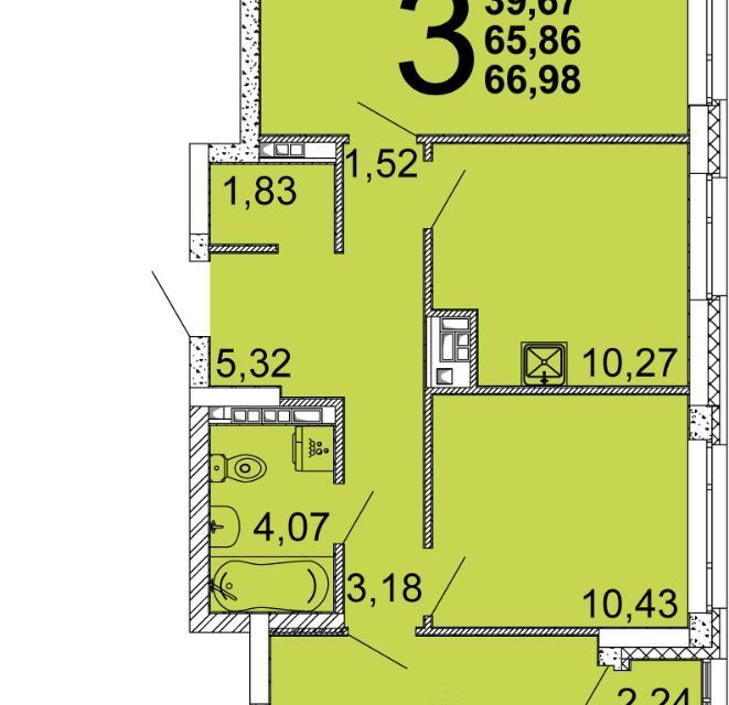 Продаётся 3-комнатная квартира, 67.9 м²
