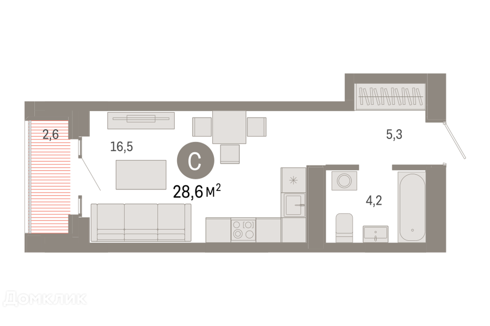 Продаётся студия, 28.6 м²