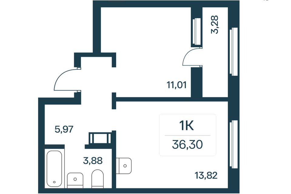 Продаётся 1-комнатная квартира, 34.3 м²