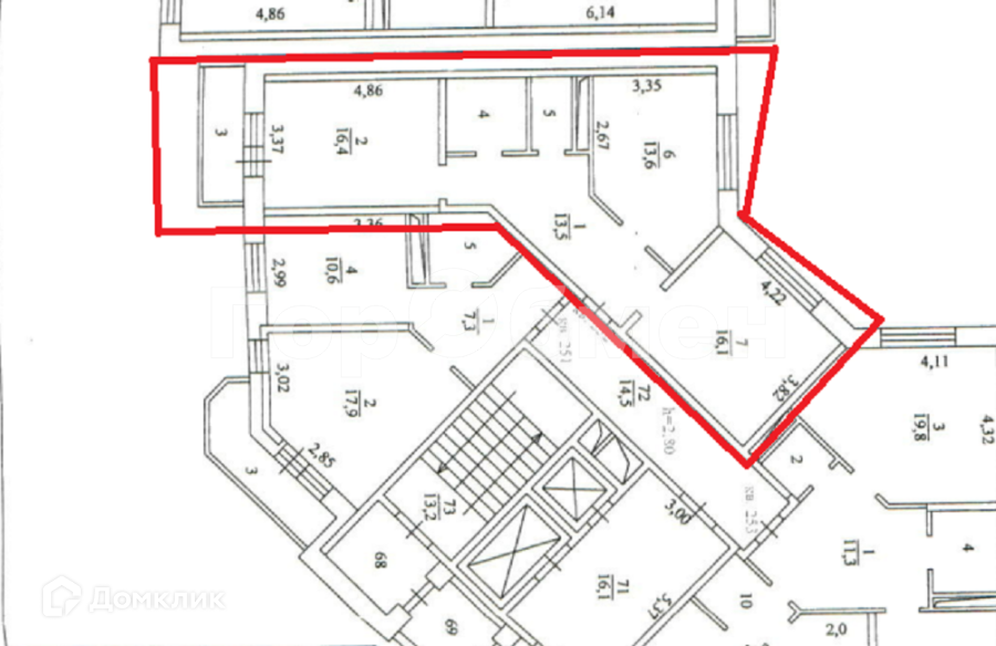 Продаётся 2-комнатная квартира, 66.2 м²