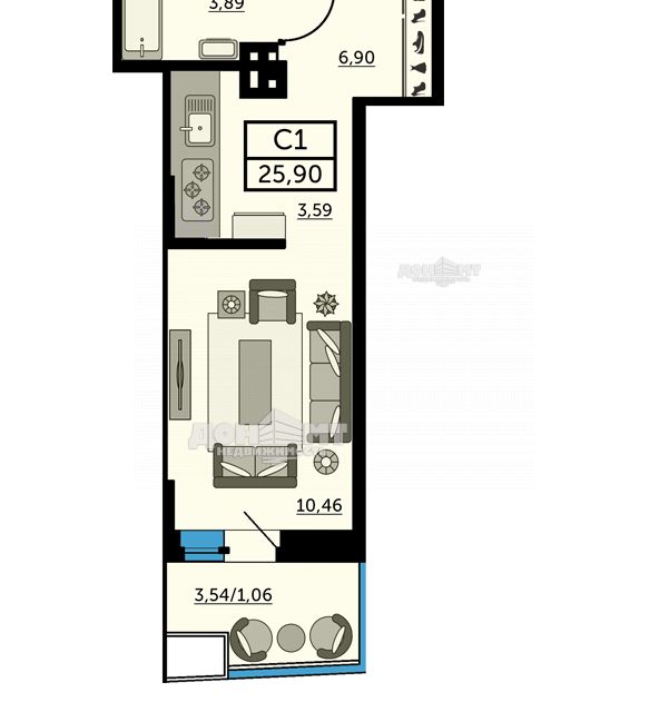Продаётся студия, 25.6 м²