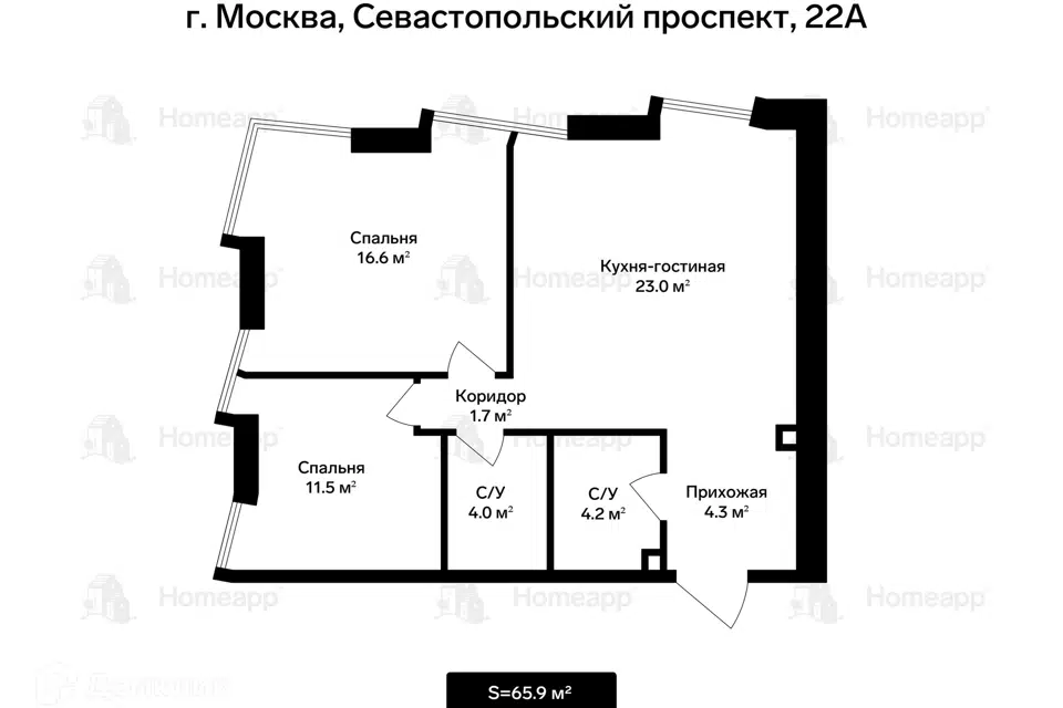 Продаётся 2-комнатная квартира, 66 м²