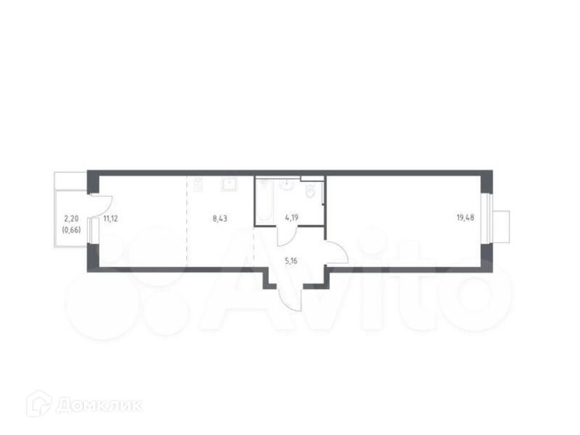 Продаётся 1-комнатная квартира, 48.01 м²