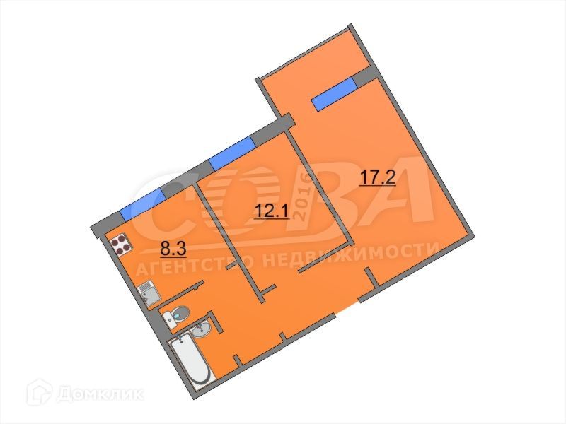 Сдаётся 2-комнатная квартира, 56 м²