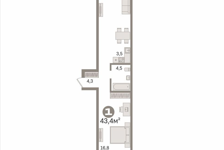 Продаётся 1-комнатная квартира, 47.5 м²