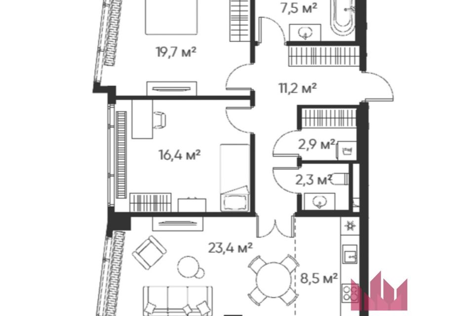 Продаётся 3-комнатная квартира, 94 м²