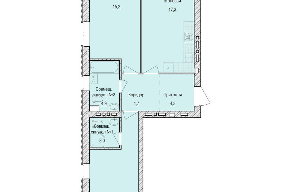 Продаётся 2-комнатная квартира, 64.6 м²