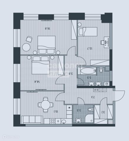 Продаётся 3-комнатная квартира, 85.2 м²