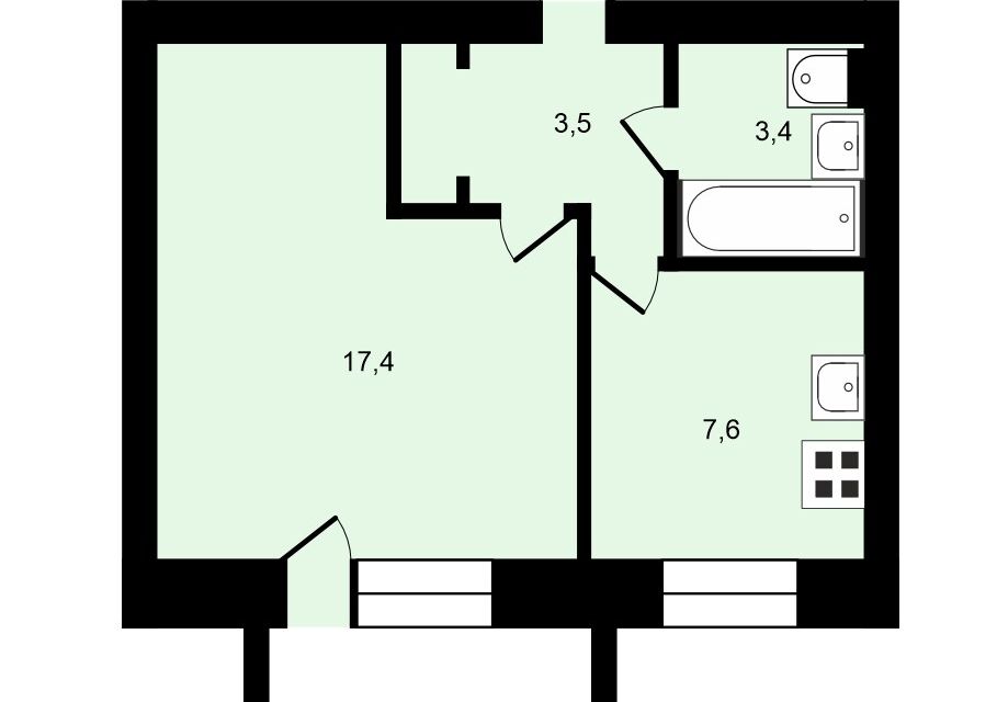 Продаётся 1-комнатная квартира, 32.7 м²