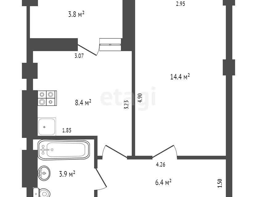 Продаётся 1-комнатная квартира, 38 м²