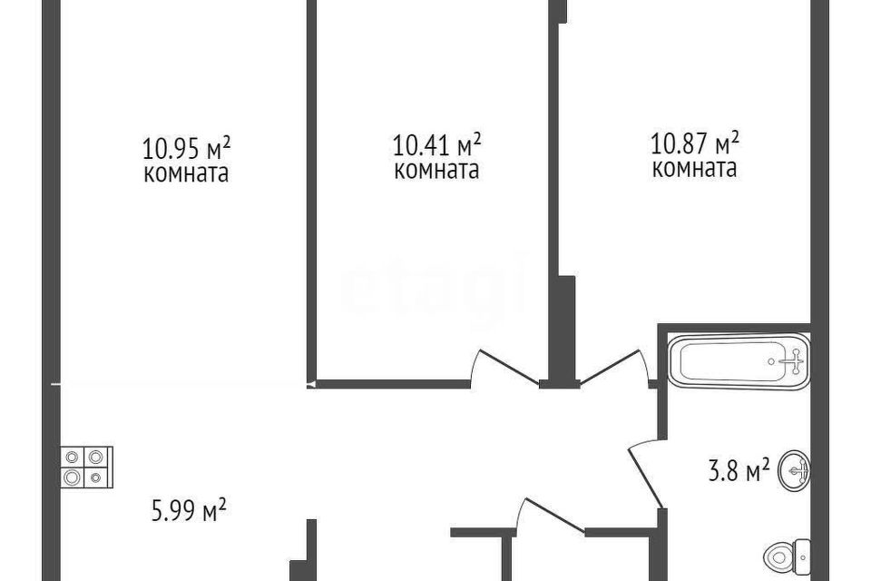 Продаётся 2-комнатная квартира, 51.13 м²