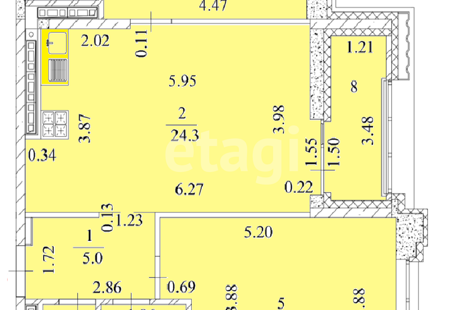 Продаётся 2-комнатная квартира, 71.4 м²