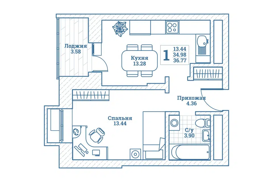 Продаётся 1-комнатная квартира, 37 м²