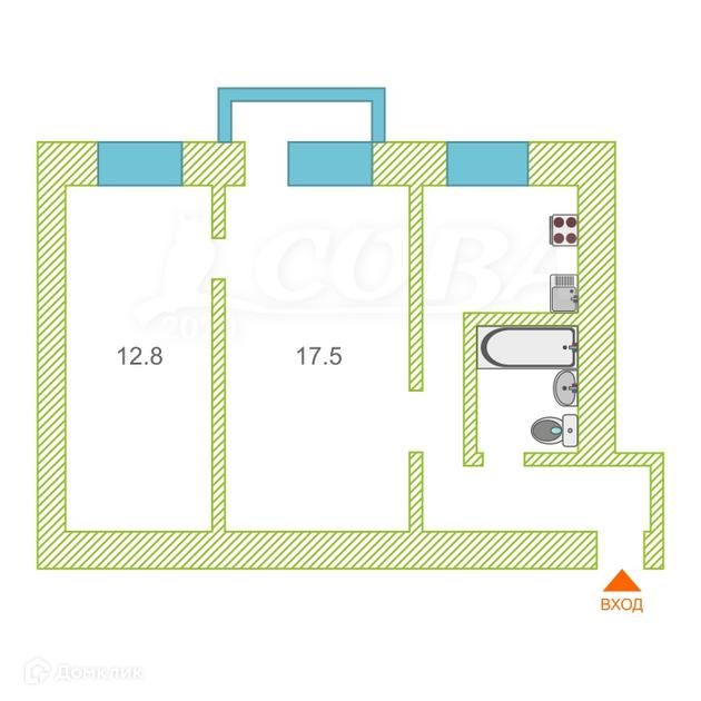 Продаётся 2-комнатная квартира, 46.5 м²