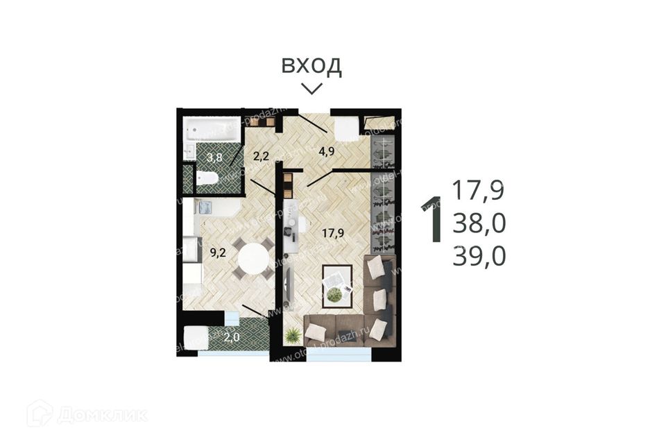 Купить 1-комнатную квартиру, 39.5 м² в ЖК 8 Элемент по адресу Воронеж, Ростовска