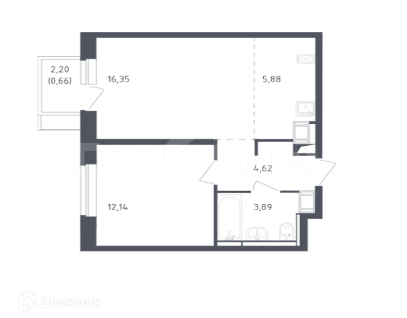 Продаётся 2-комнатная квартира, 43.5 м²