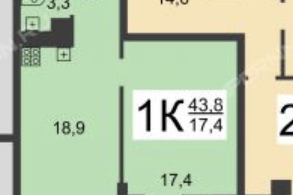 Продаётся 1-комнатная квартира, 43.8 м²