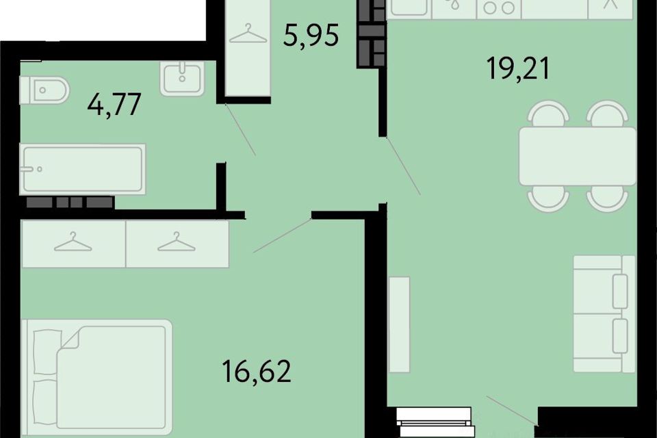 Продаётся 1-комнатная квартира, 47.7 м²