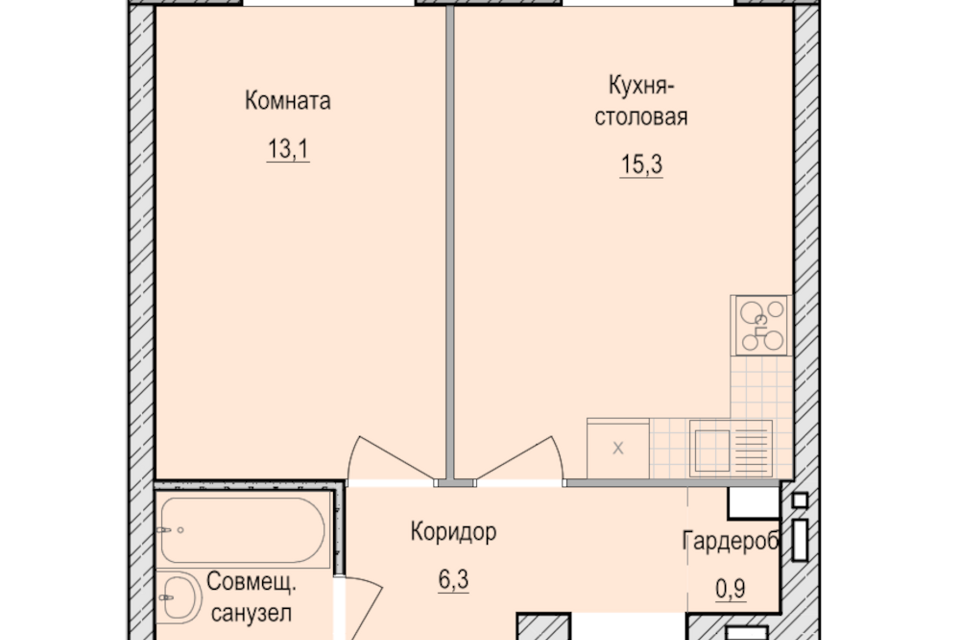 Продаётся 1-комнатная квартира, 40.2 м²