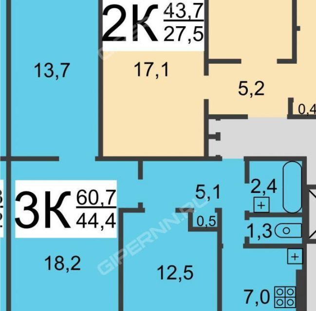 Продаётся 3-комнатная квартира, 60.8 м²