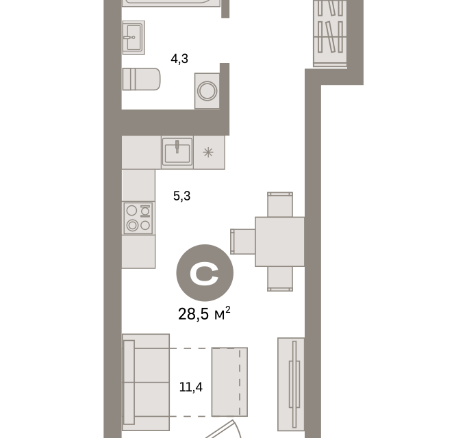 Продаётся студия, 28.5 м²