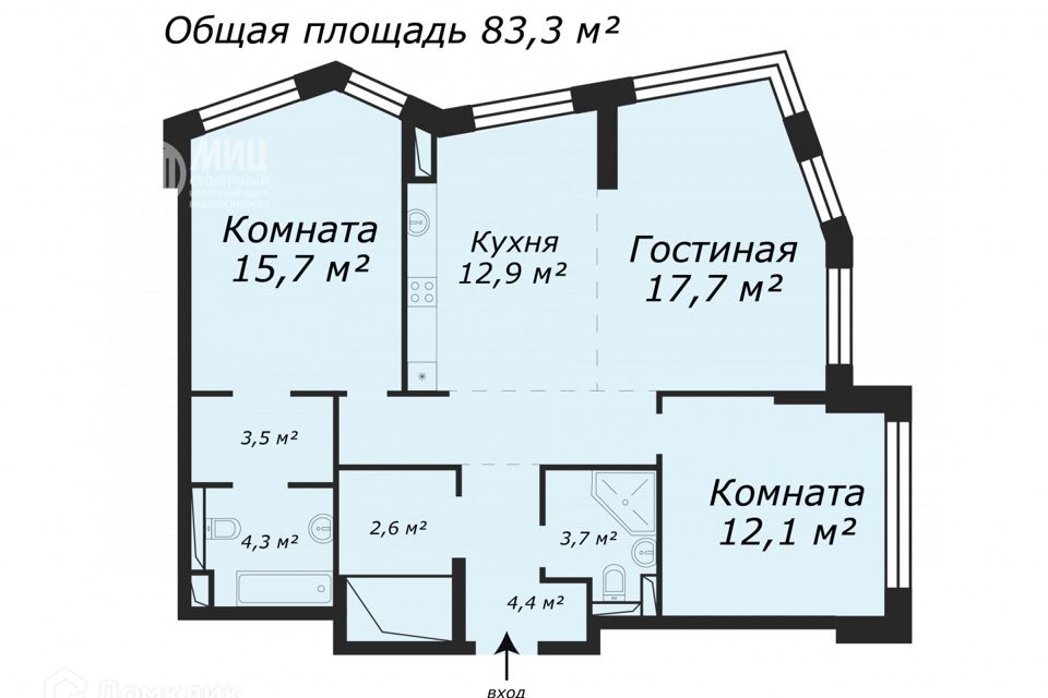 Продаётся 2-комнатная квартира, 83.3 м²