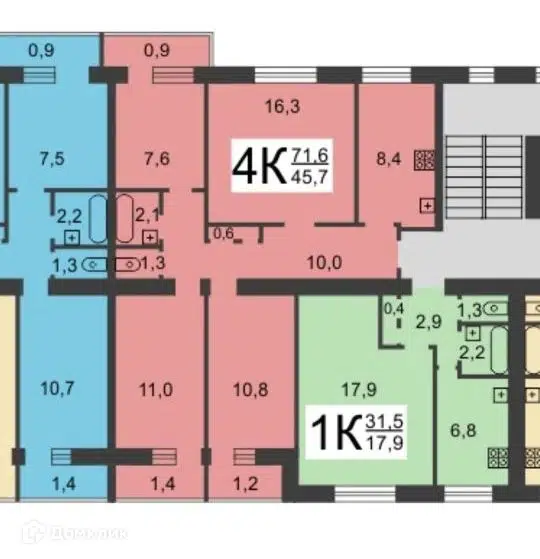 Продаётся 4-комнатная квартира, 72 м²