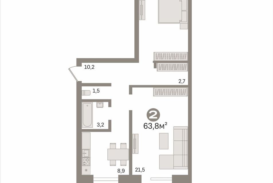 Продаётся 2-комнатная квартира, 63.8 м²