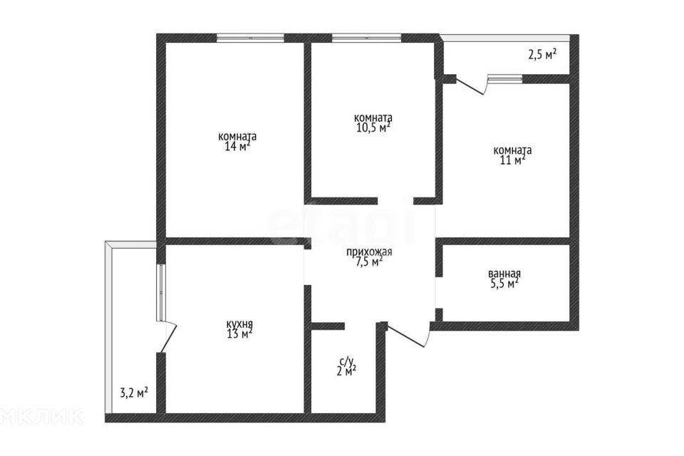 Продаётся 3-комнатная квартира, 63.7 м²