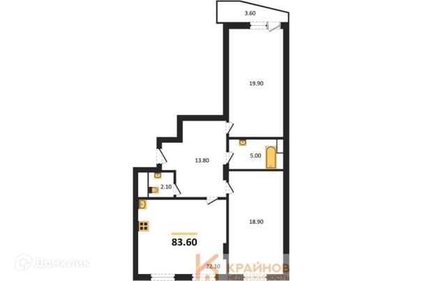 Продаётся 2-комнатная квартира, 83.6 м²