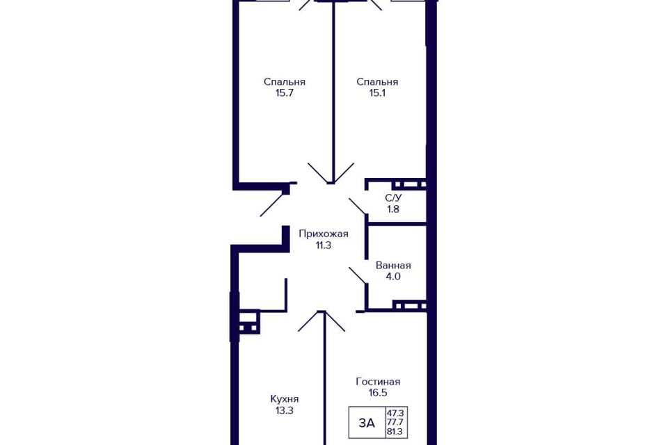 Продаётся 3-комнатная квартира, 76.8 м²