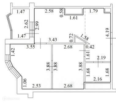 Продаётся 2-комнатная квартира, 49.3 м²