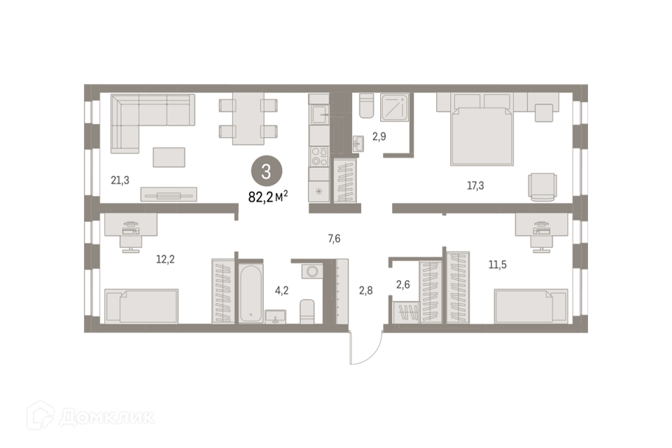 Продаётся 3-комнатная квартира, 82.21 м²