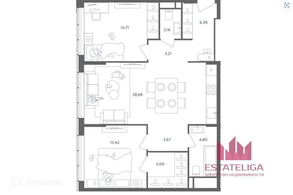 Продаётся 2-комнатная квартира, 81.3 м²