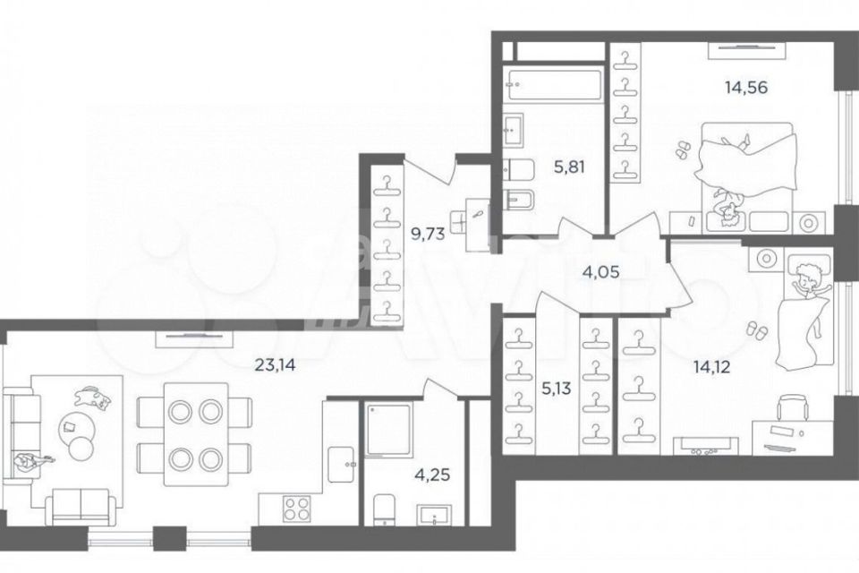 Продаётся 3-комнатная квартира, 80.79 м²