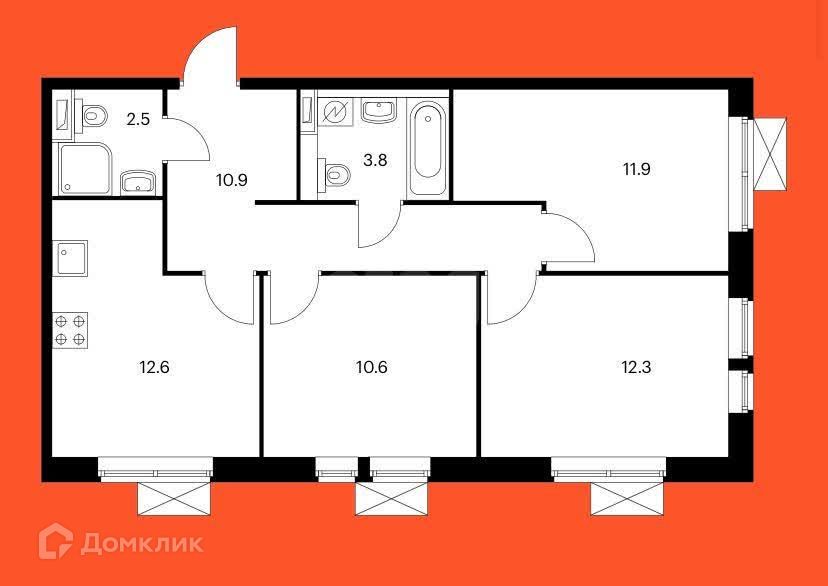 Продаётся 3-комнатная квартира, 64.5 м²