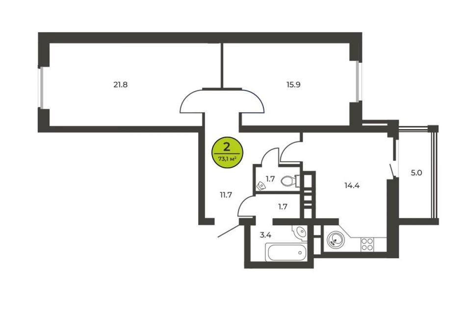 Продаётся 2-комнатная квартира, 69.8 м²