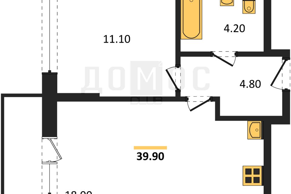 Продаётся 1-комнатная квартира, 38.1 м²