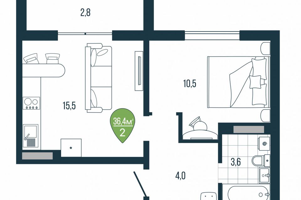 Продаётся 2-комнатная квартира, 36.4 м²