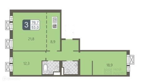 Продаётся 3-комнатная квартира, 77 м²