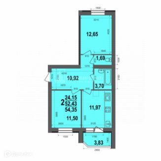 Продаётся 2-комнатная квартира, 54.35 м²