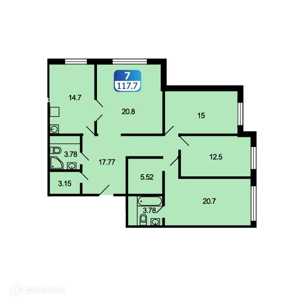 Продаётся 4-комнатная квартира, 117.7 м²